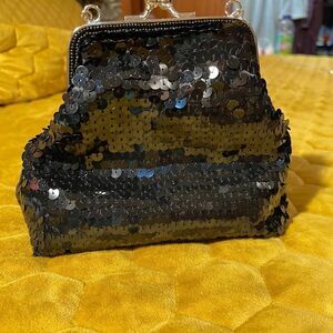 Sequined little black purse(w/bonus chiffon wrap!)